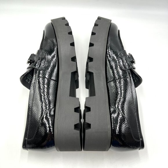 Franco Sarto Size 10 Bergamot Black Textured Patent Lug Sole Loafers Shoes - Picture 6 of 13